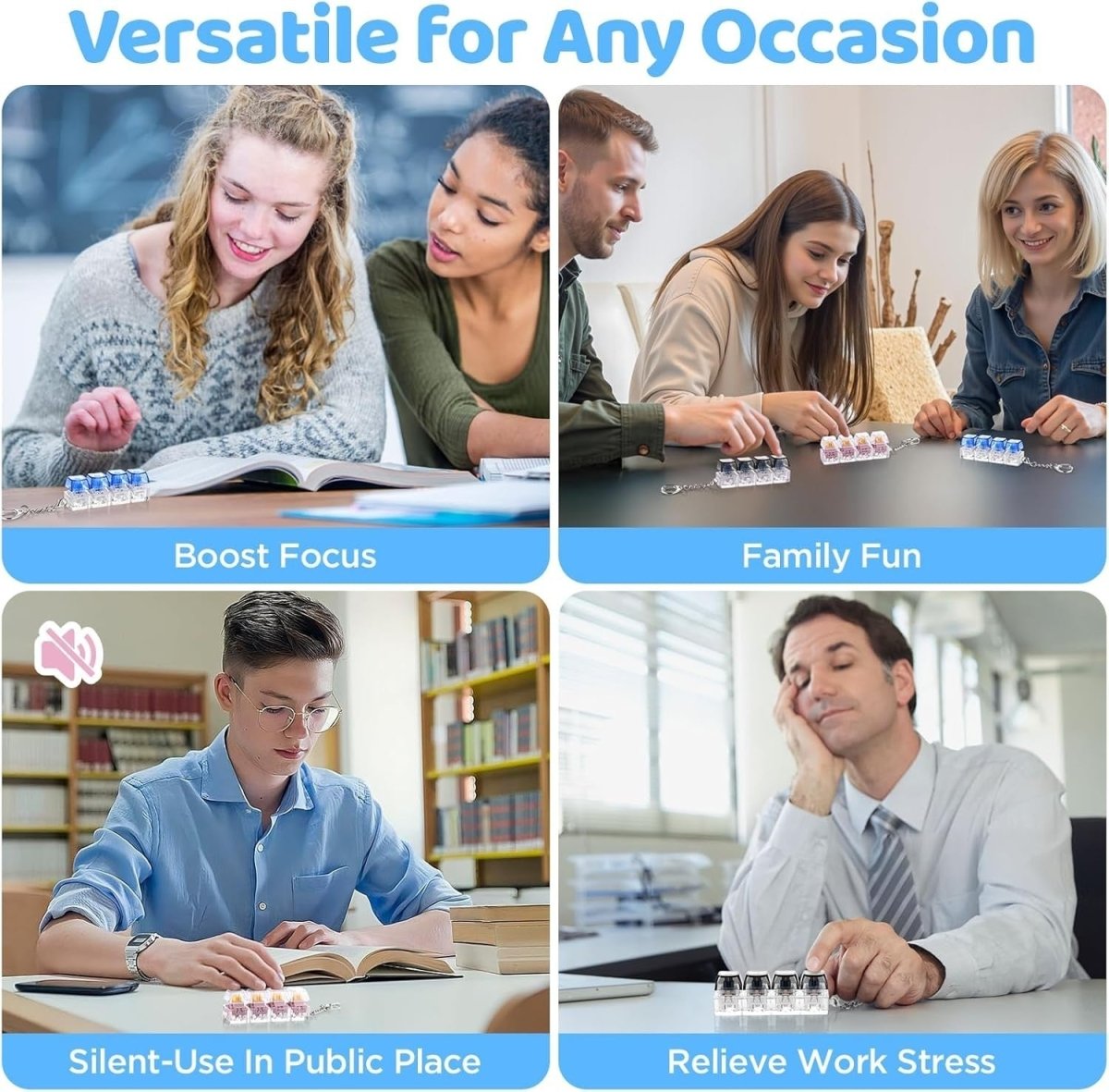 Keyboard Fidget Clicker Keychain 3 Pack Silent Clicky Stress Relief Toy - Kwikley