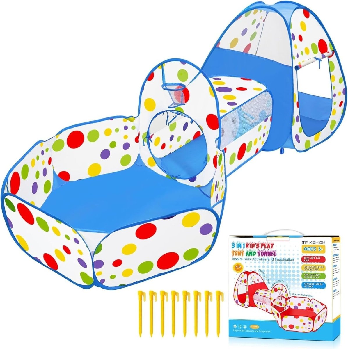 Kids 3in1 Pop Up Play Tent Tunnel Ball Pit Indoor Outdoor Set - Kwikley