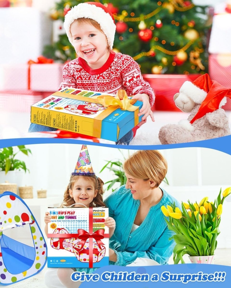 Kids 3in1 Pop Up Play Tent Tunnel Ball Pit Indoor Outdoor Set - Kwikley