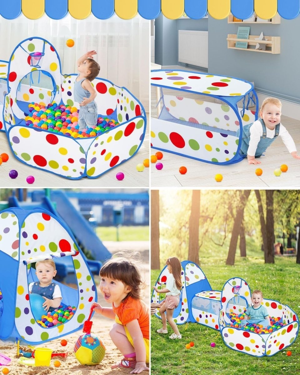 Kids 3in1 Pop Up Play Tent Tunnel Ball Pit Indoor Outdoor Set - Kwikley
