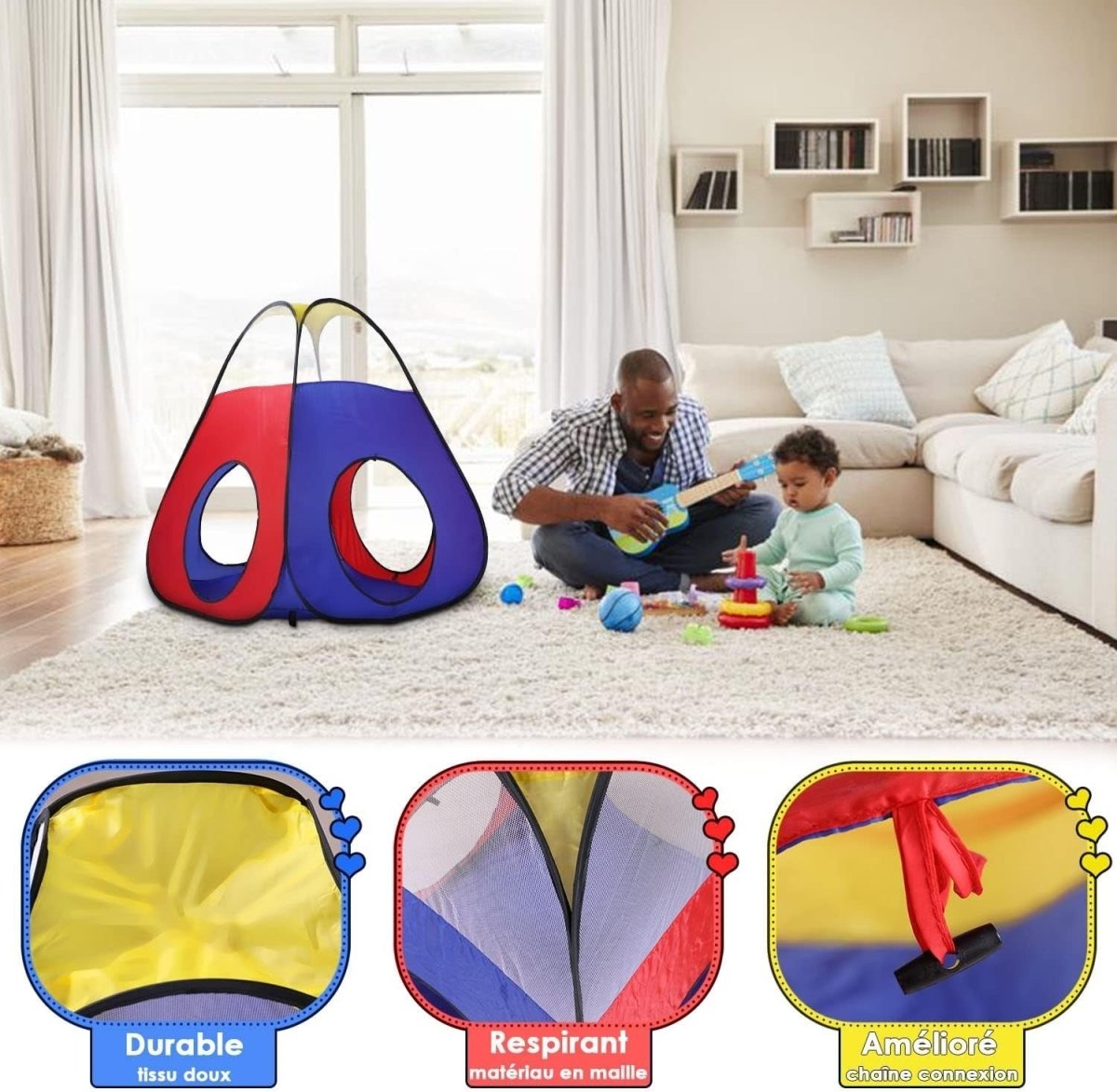 Kids 4in1 Pop Up Play Tent Tunnel Ball Pit Indoor Outdoor - Kwikley
