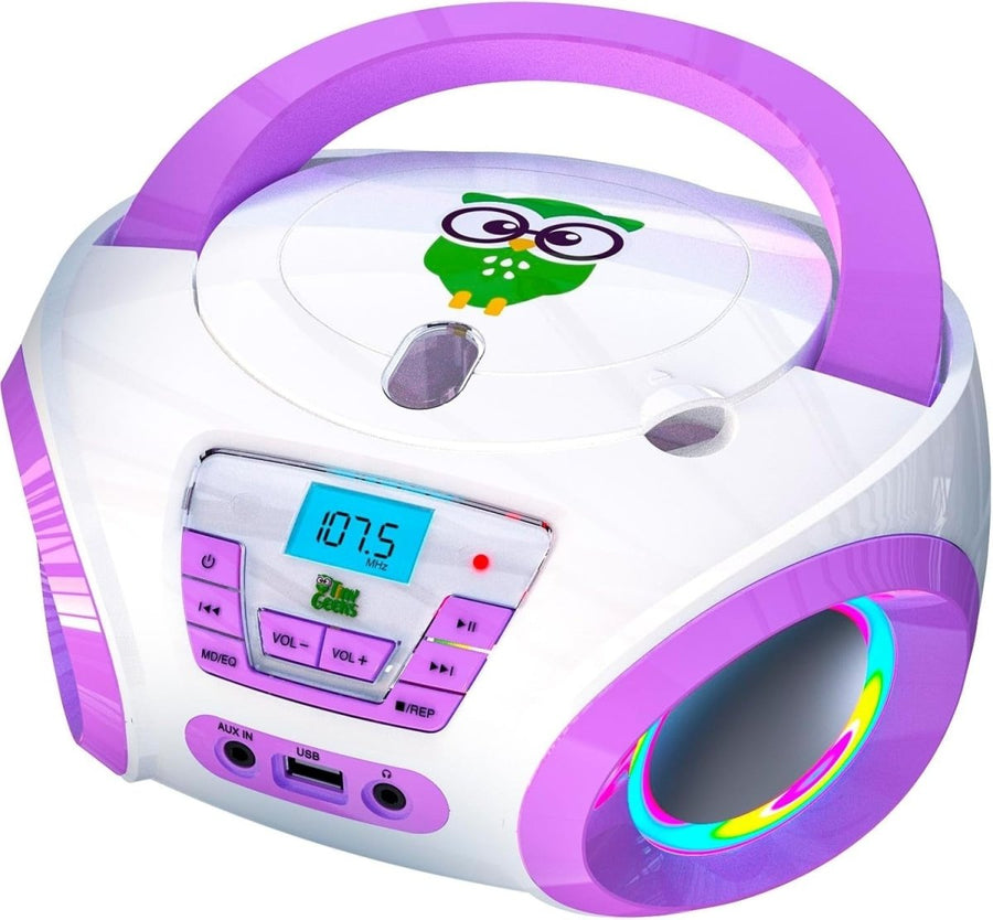 Kids Boombox CD Player FM Radio RGB Lights Portable Stereo Purple - Kwikley