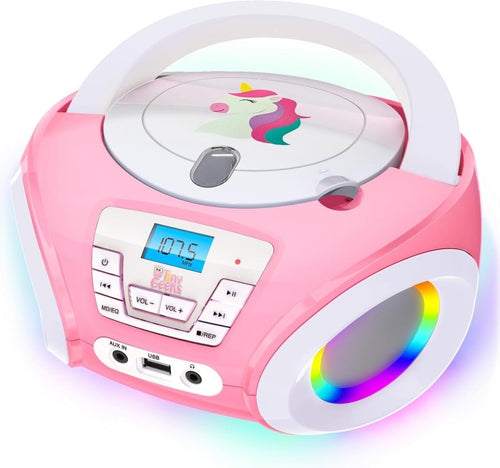 Kids Boombox CD Player FM Radio Stereo Speakers Disco Lights Rose - Kwikley