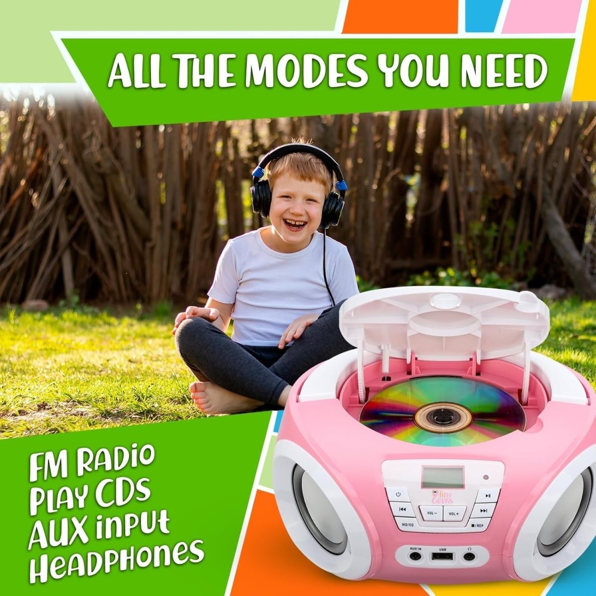 Kids Boombox CD Player FM Radio Stereo Speakers Lights Rose - Kwikley