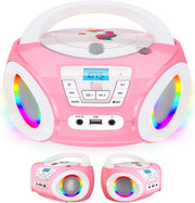 Kids Boombox CD Player FM Radio Stereo Speakers Lights Rose - Kwikley
