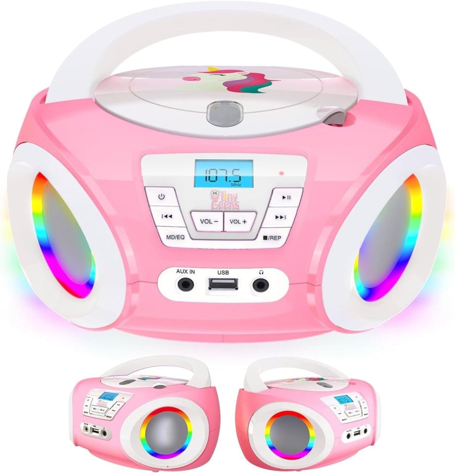 Kids Boombox CD Player FM Radio Stereo Speakers Lights Rose - Kwikley