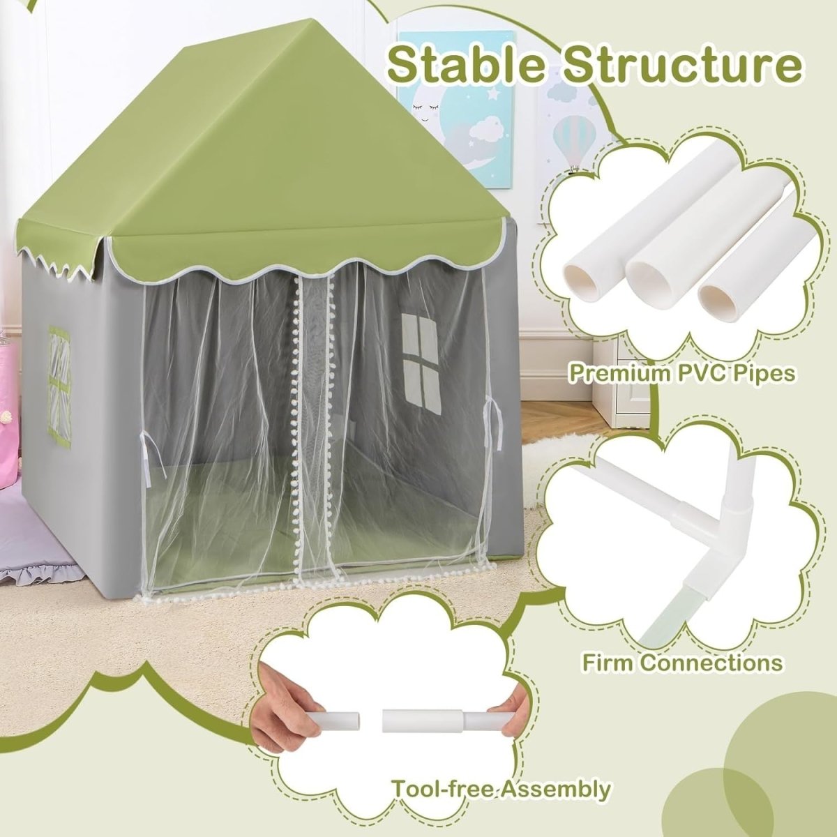 Kids Castle Play Tent Indoor Outdoor w/ Lights Mat Girls Boys Gift - Kwikley