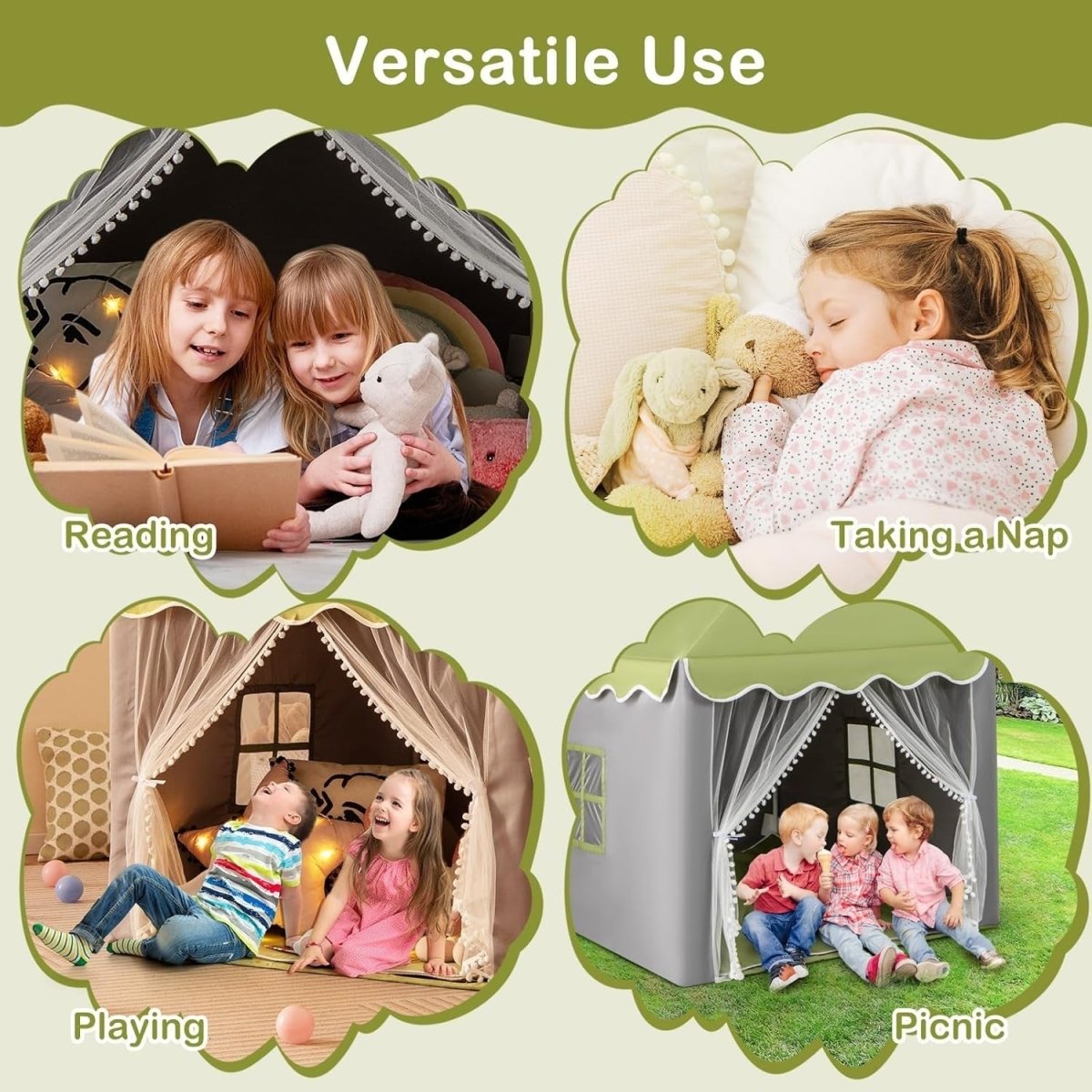 Kids Castle Play Tent Indoor Outdoor w/ Lights Mat Girls Boys Gift - Kwikley