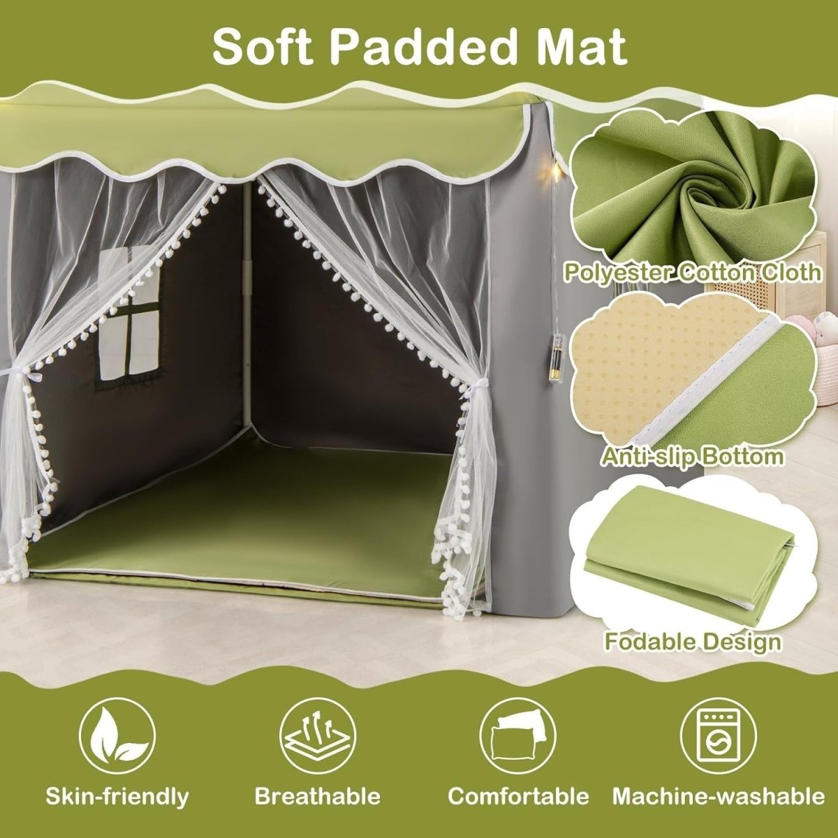 Kids Castle Play Tent Indoor Outdoor w/ Lights Mat Girls Boys Gift - Kwikley