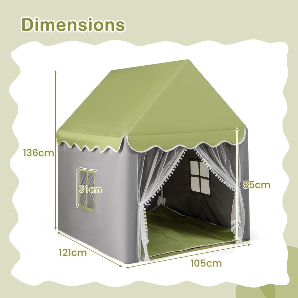 Kids Castle Play Tent Indoor Outdoor w/ Lights Mat Girls Boys Gift - Kwikley
