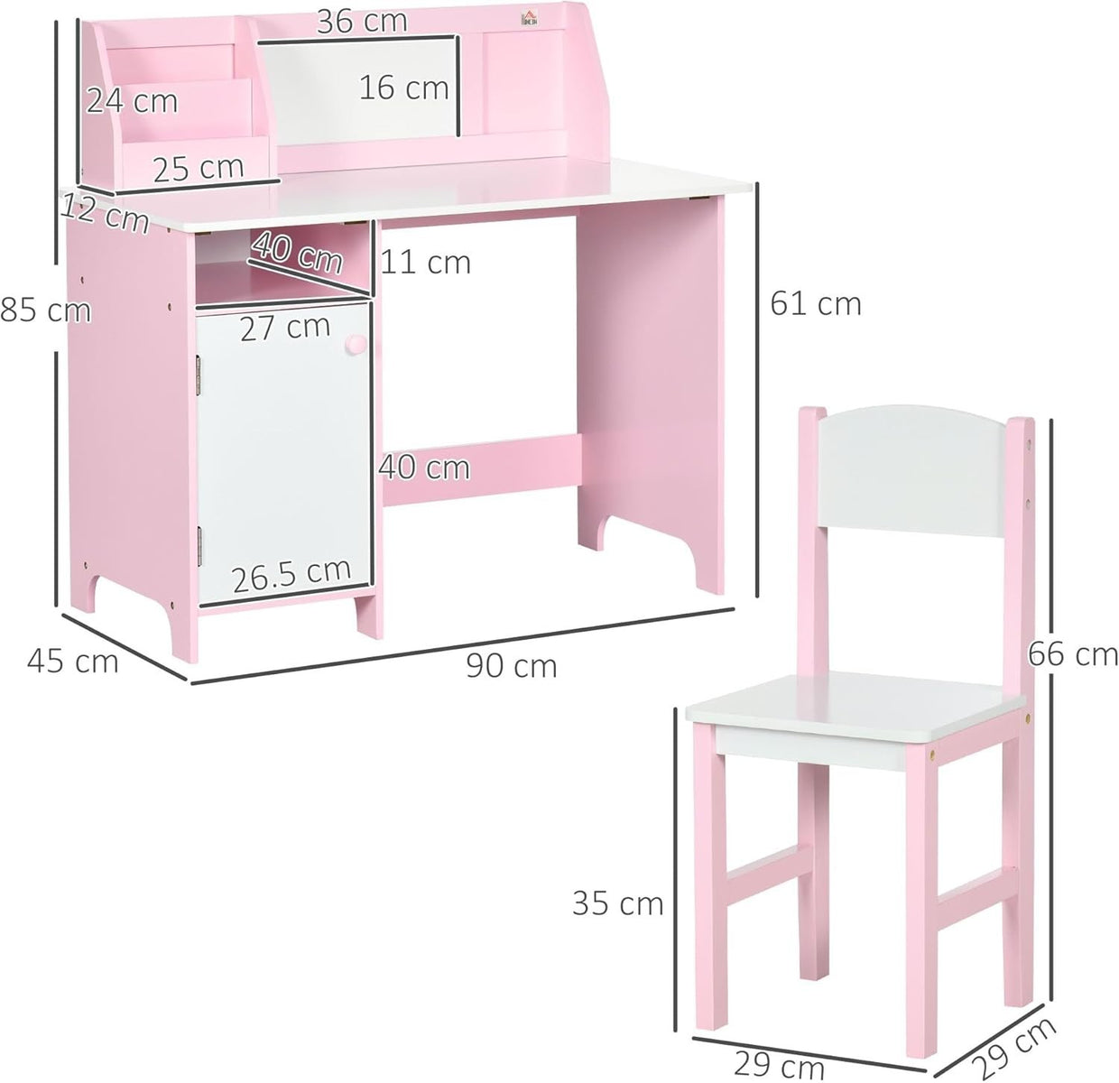 Kids Desk and Chair Set with Storage & Whiteboard – Pink Study Table - Kwikley