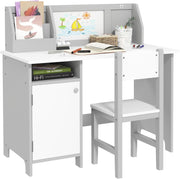Kids Desk and Chair Set with Storage Whiteboard Study Table Furniture Grey - Kwikley
