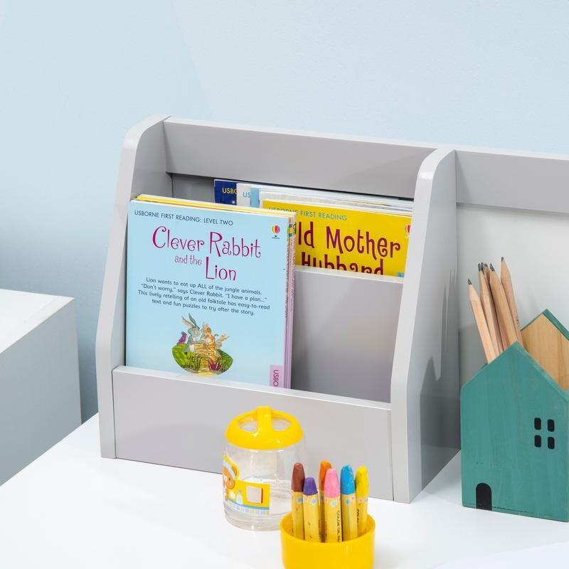 Kids Desk & Chair Set White Grey w/ Storage & Whiteboard Table Ages 5–8 - Kwikley