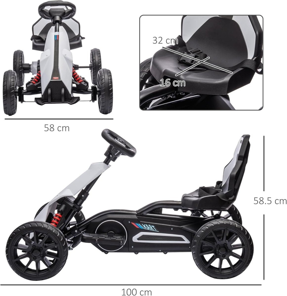 Kids Electric Go Kart 12V Drift Kart Ride On Car White 30kg Seat Belt - Kwikley