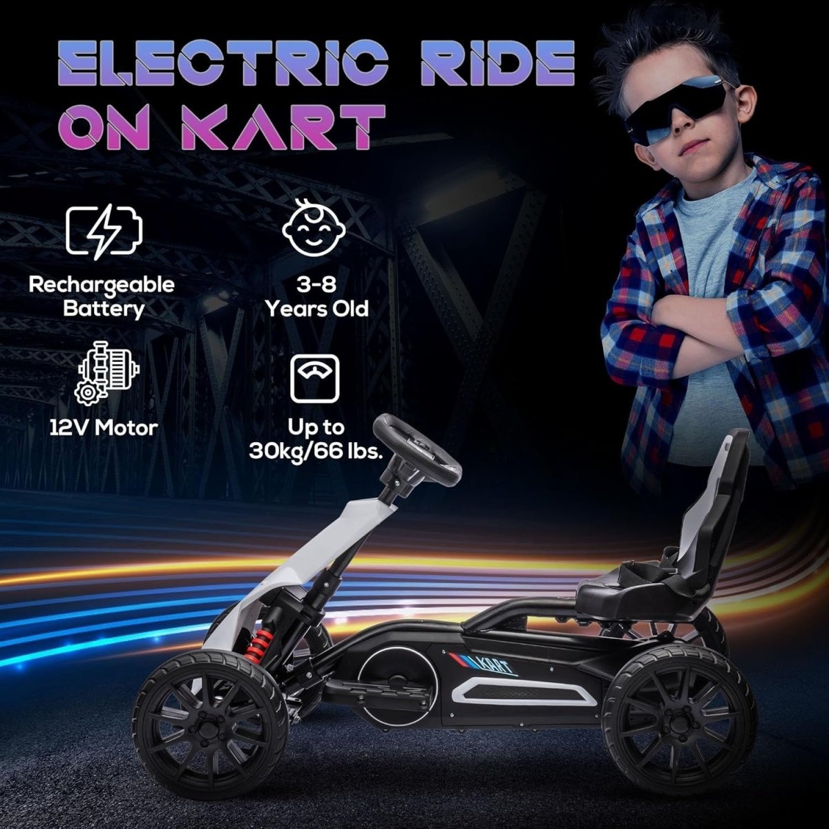 Kids Electric Go Kart 12V Drift Kart Ride On Car White 30kg Seat Belt - Kwikley