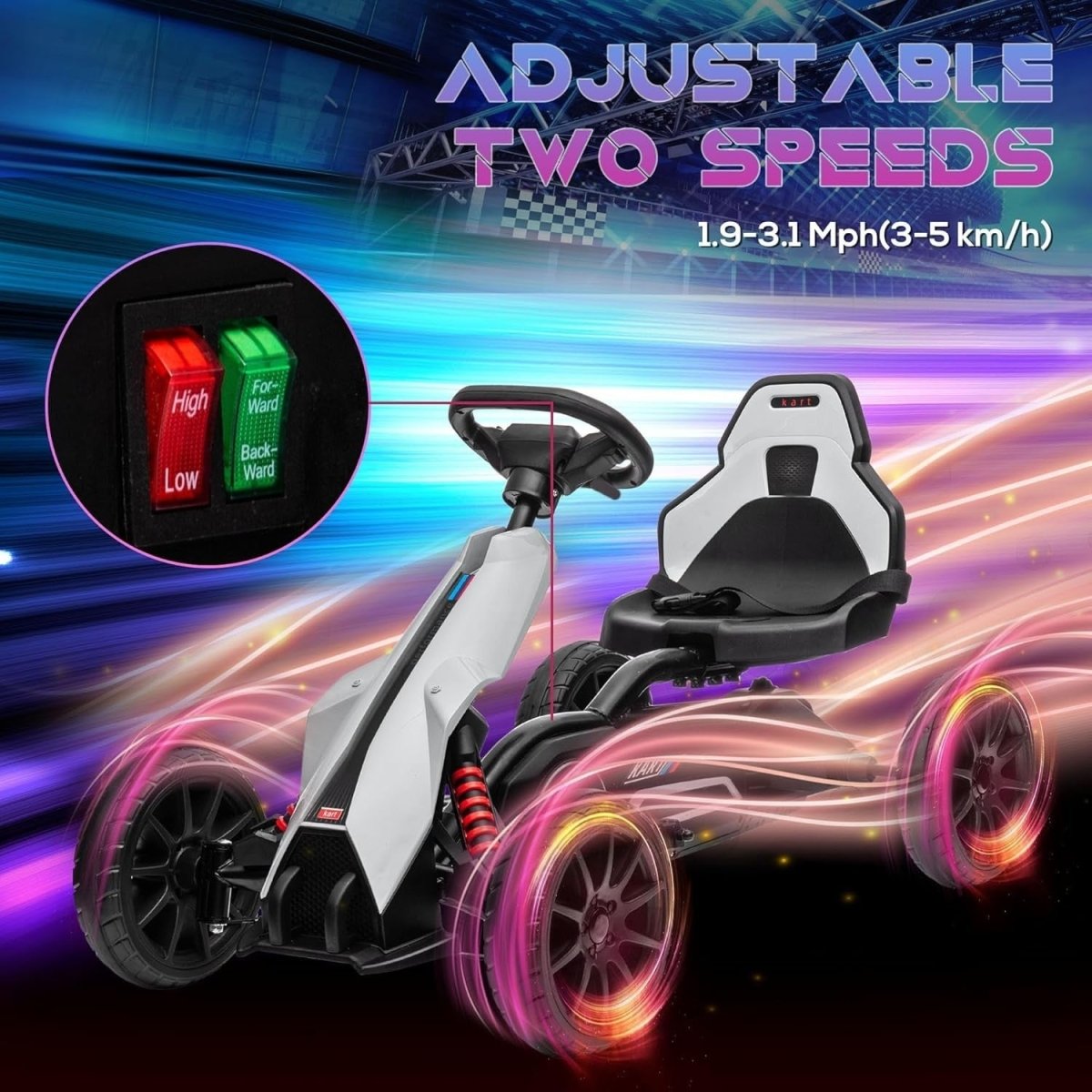 Kids Electric Go Kart 12V Drift Kart Ride On Car White 30kg Seat Belt - Kwikley