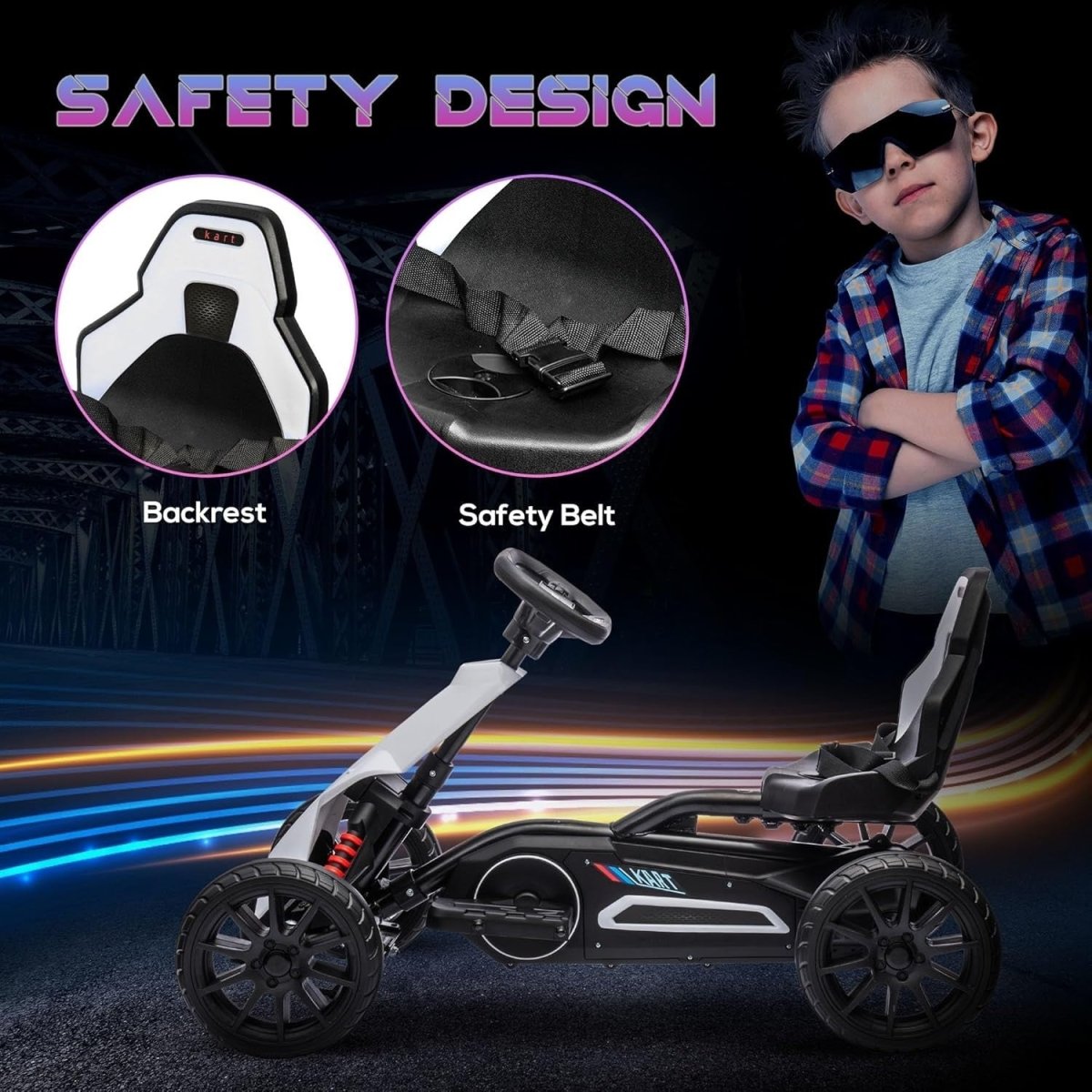 Kids Electric Go Kart 12V Drift Kart Ride On Car White 30kg Seat Belt - Kwikley
