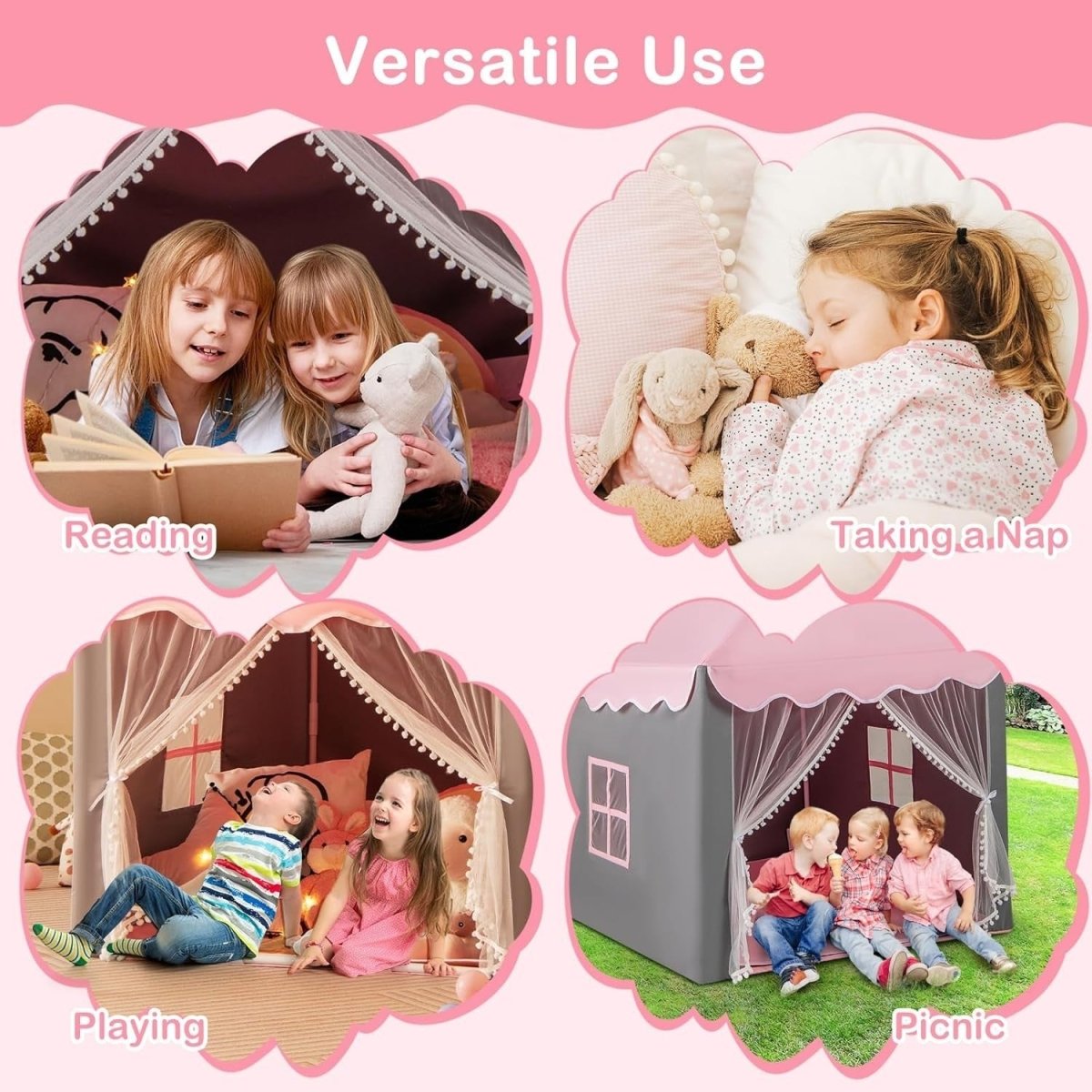 Kids Fairy Castle Play Tent Indoor Outdoor w/ Lights Mat Girls Boys Gift - Kwikley