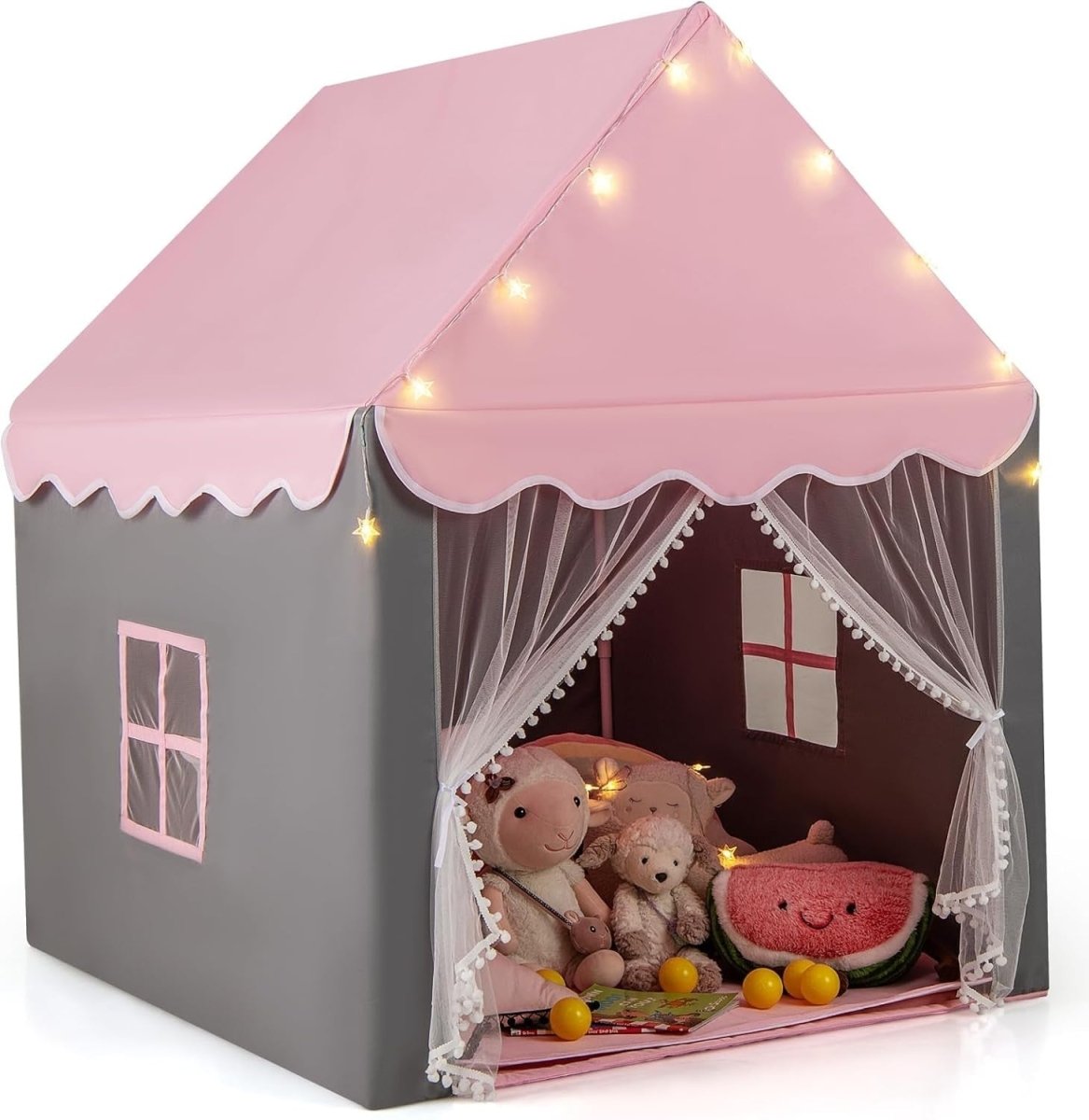Kids Fairy Castle Play Tent Indoor Outdoor w/ Lights Mat Girls Boys Gift - Kwikley
