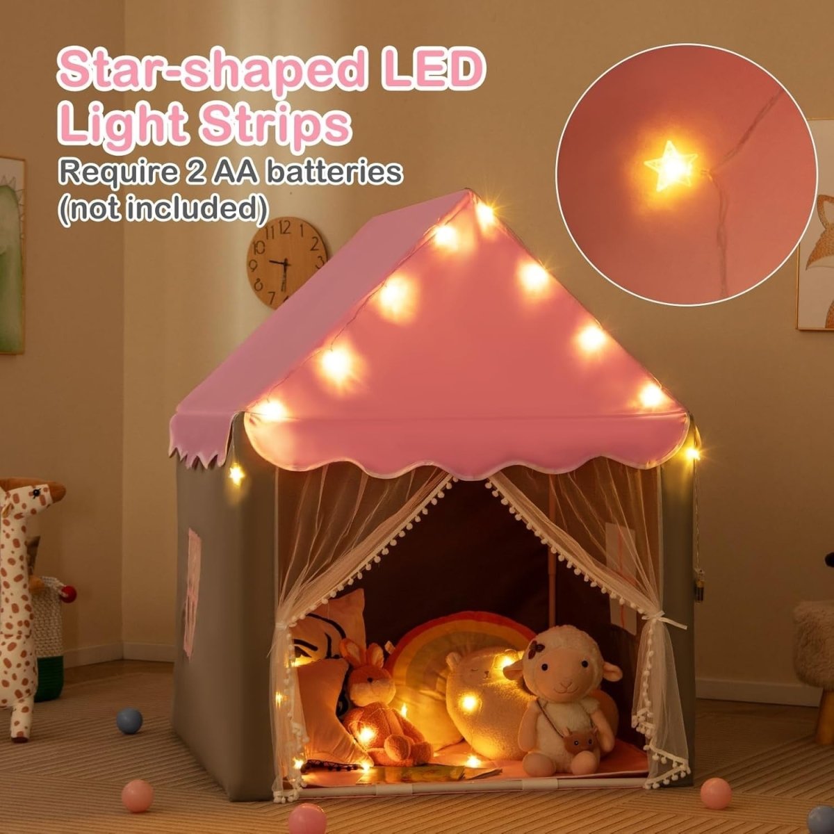 Kids Fairy Castle Play Tent Indoor Outdoor w/ Lights Mat Girls Boys Gift - Kwikley