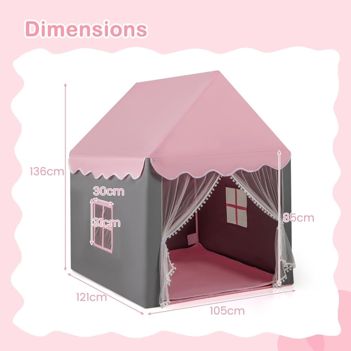 Kids Fairy Castle Play Tent Indoor Outdoor w/ Lights Mat Girls Boys Gift - Kwikley