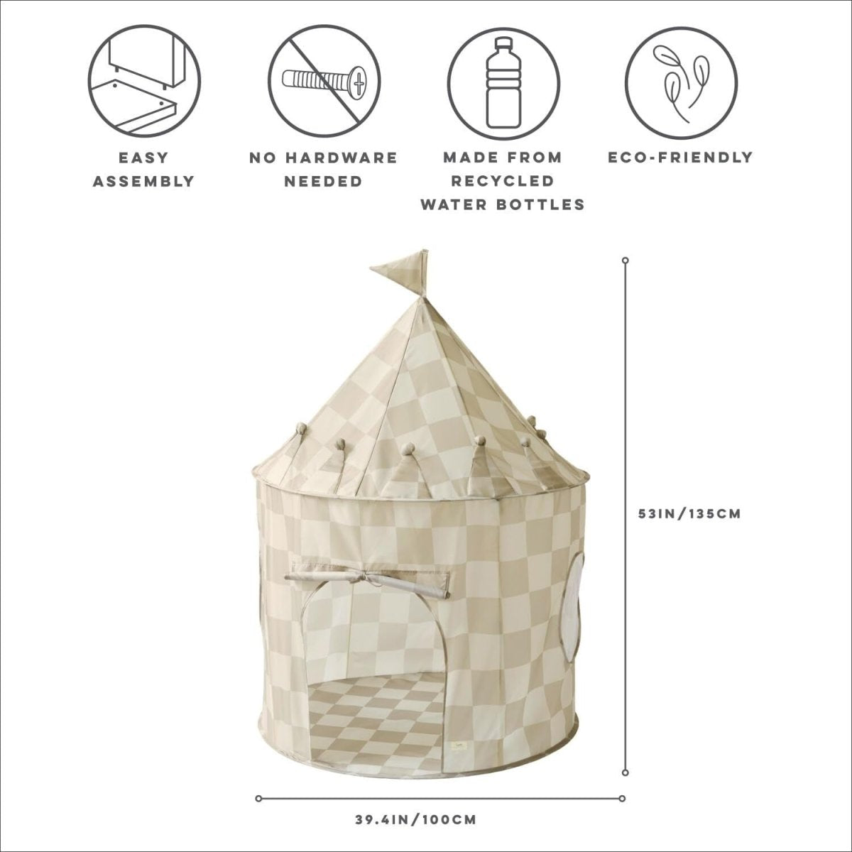 Kids Indoor Play Tent Castle Fort Recycled Fabric Beige Playhouse - Kwikley