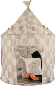 Kids Indoor Play Tent Castle Fort Recycled Fabric Beige Playhouse - Kwikley
