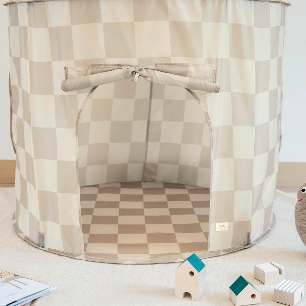 Kids Indoor Play Tent Castle Fort Recycled Fabric Beige Playhouse - Kwikley