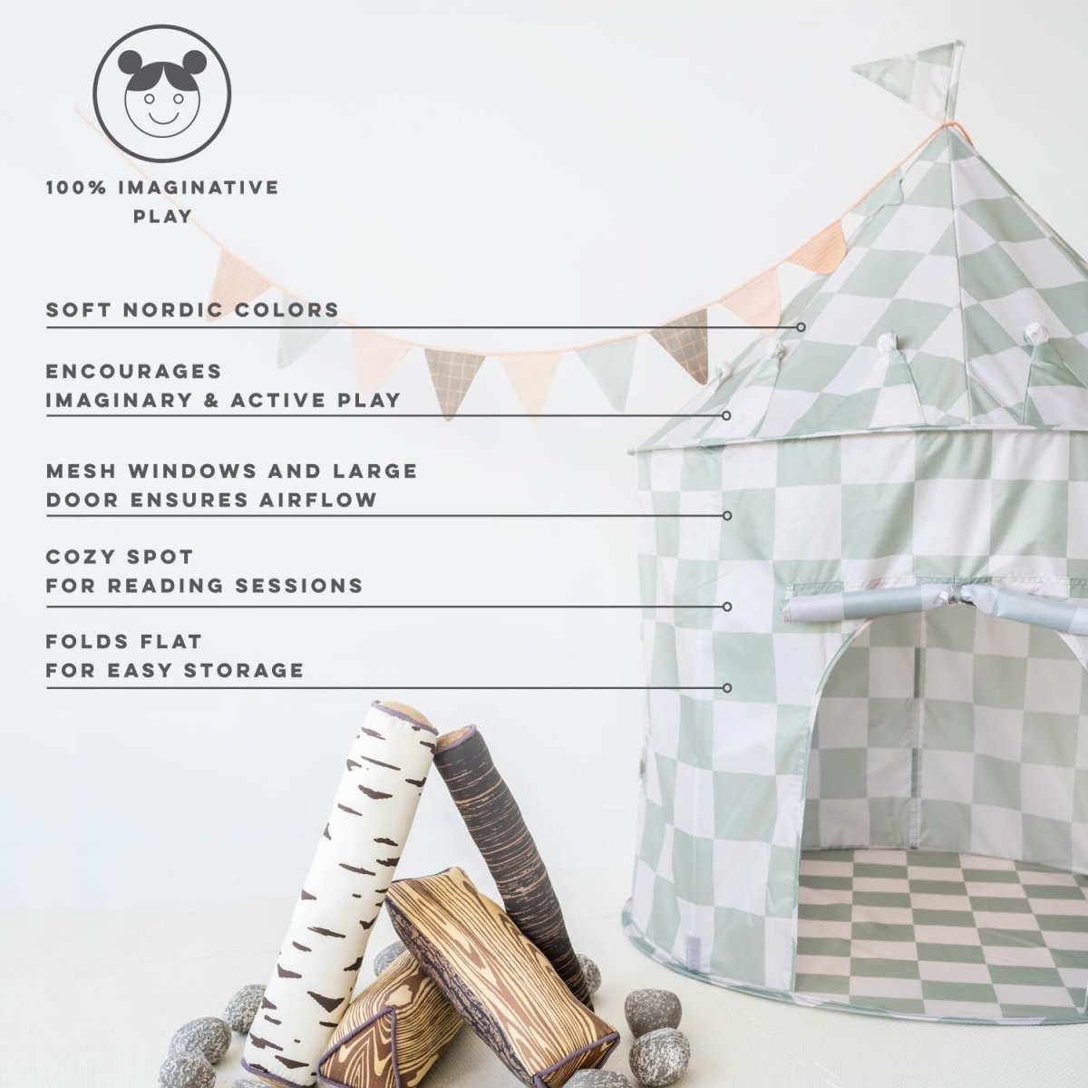 Kids Indoor Play Tent Castle Fort Recycled Fabric Pop Up Playhouse - Kwikley