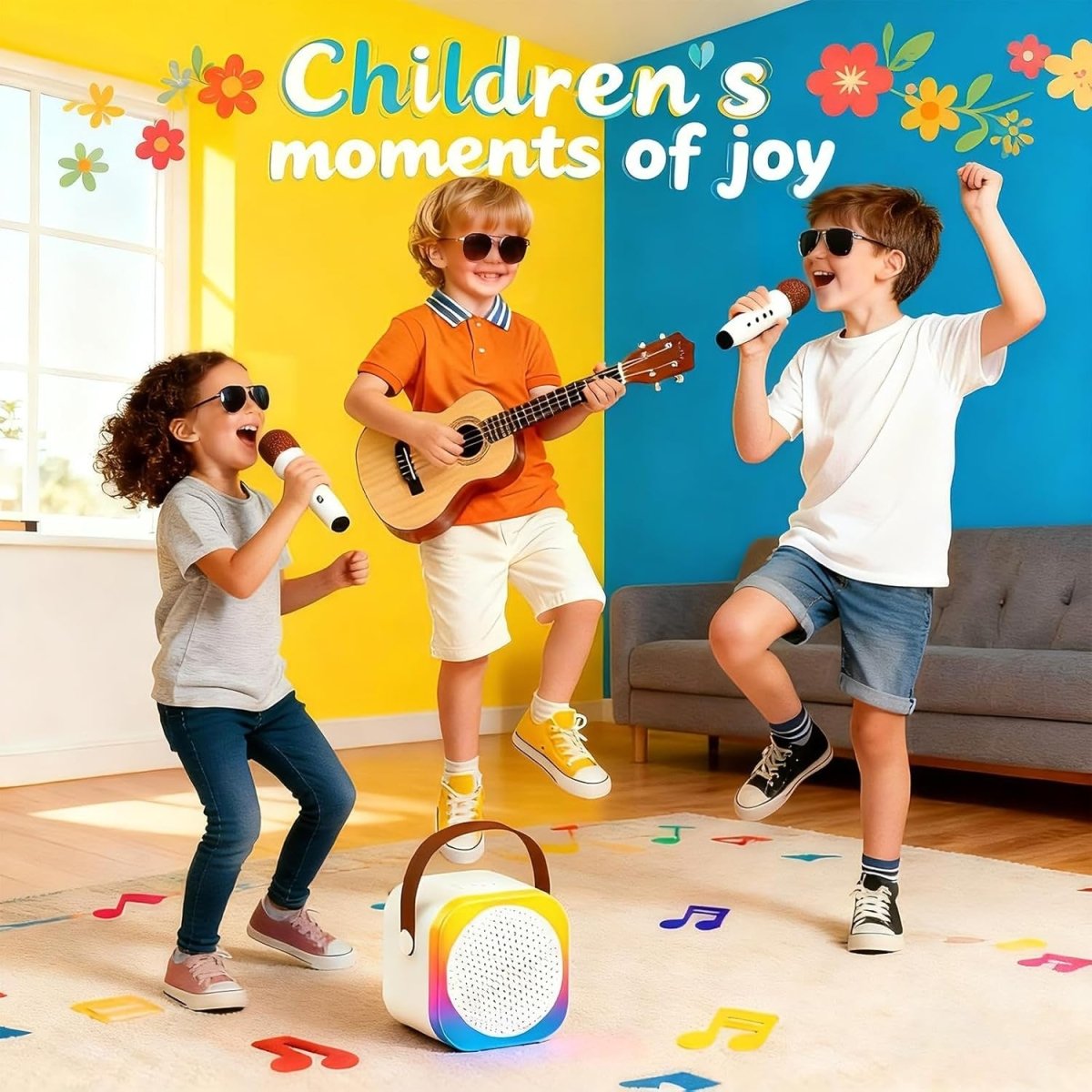 Kids Karaoke Machine 2 Microphones Bluetooth Speaker LED Lights Toy - Kwikley