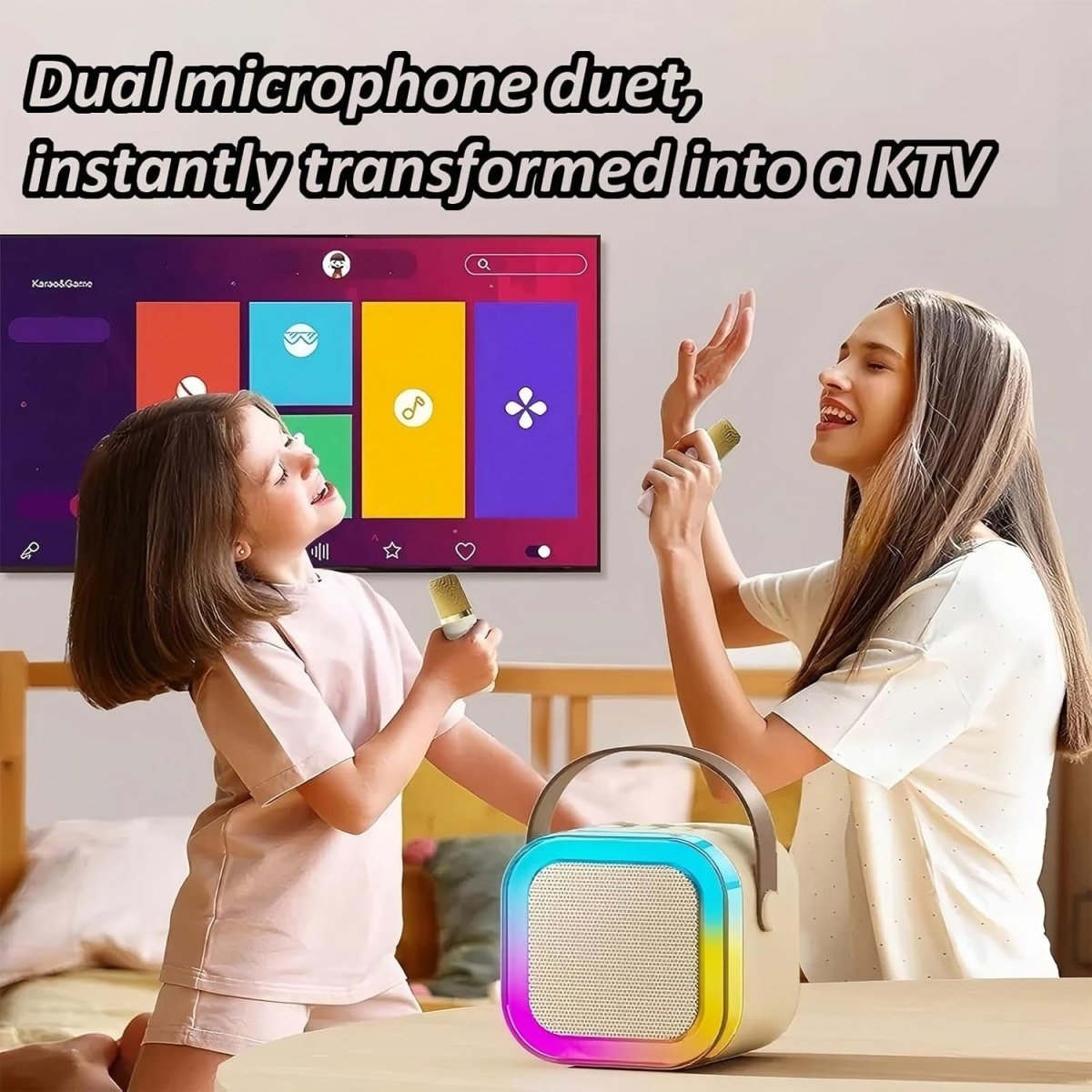 Kids Karaoke Machine 2 Microphones Bluetooth Speaker LED Lights Toy - Kwikley