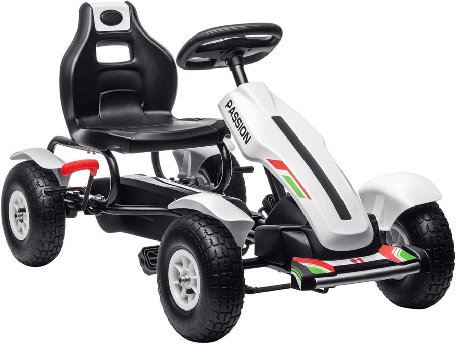 Kids Pedal Go Kart Ride On Car Adjustable Seat Rubber Tyres 50kg White - Kwikley