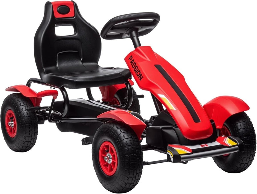 Kids Pedal Go Kart Ride On Racer Red Adjustable Seat Rubber Tyres 50kg - Kwikley