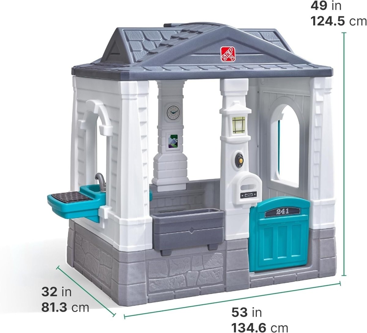 Kids Plastic Cottage Playhouse Outdoor Garden w Kitchen Bell Windows - Kwikley