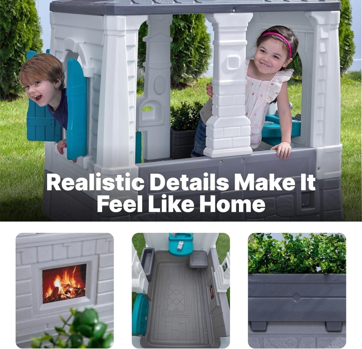 Kids Plastic Cottage Playhouse Outdoor Garden w Kitchen Bell Windows - Kwikley