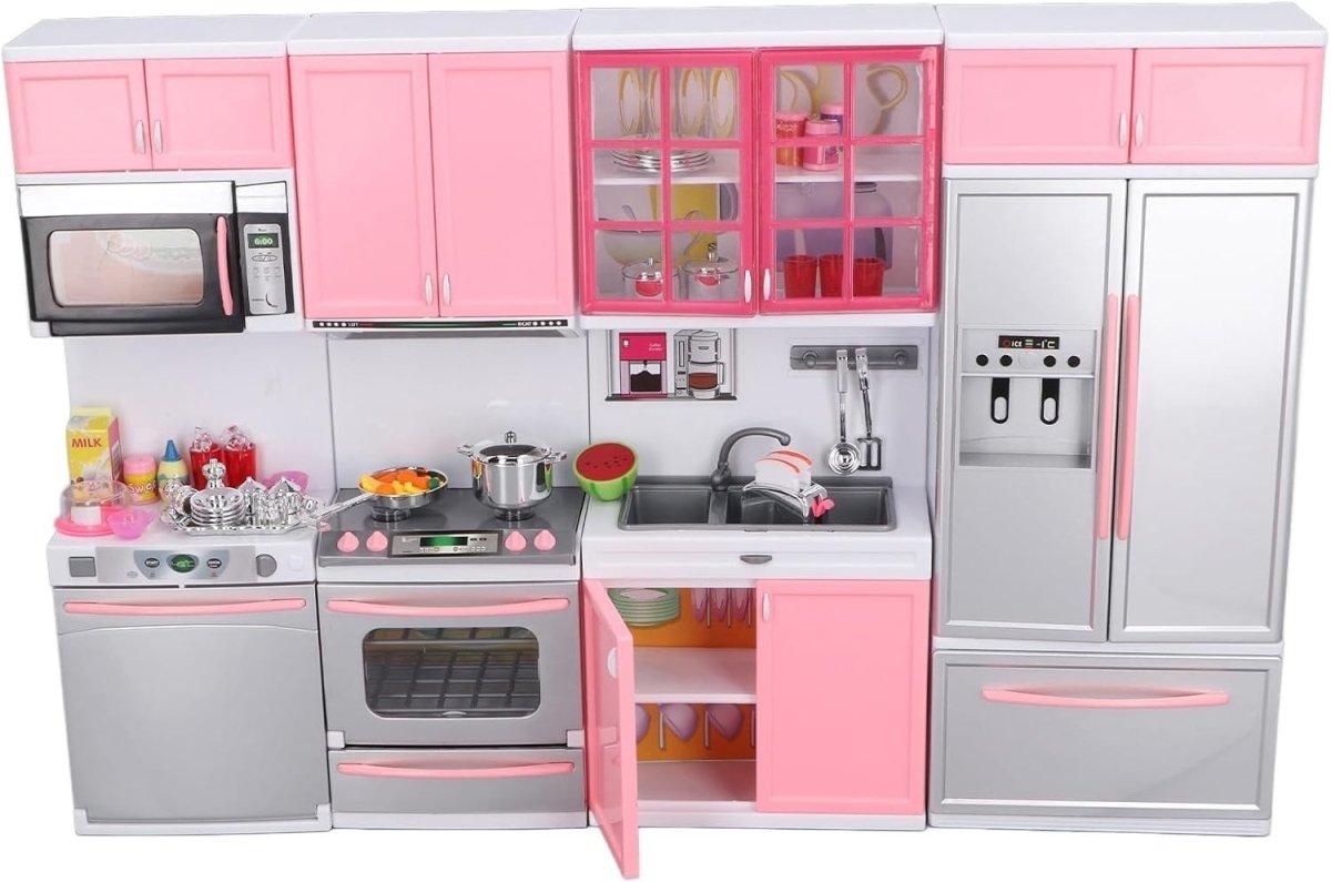 Kids Play Kitchen Pink w/ Stove Oven Microwave Fridge Accessories - Kwikley