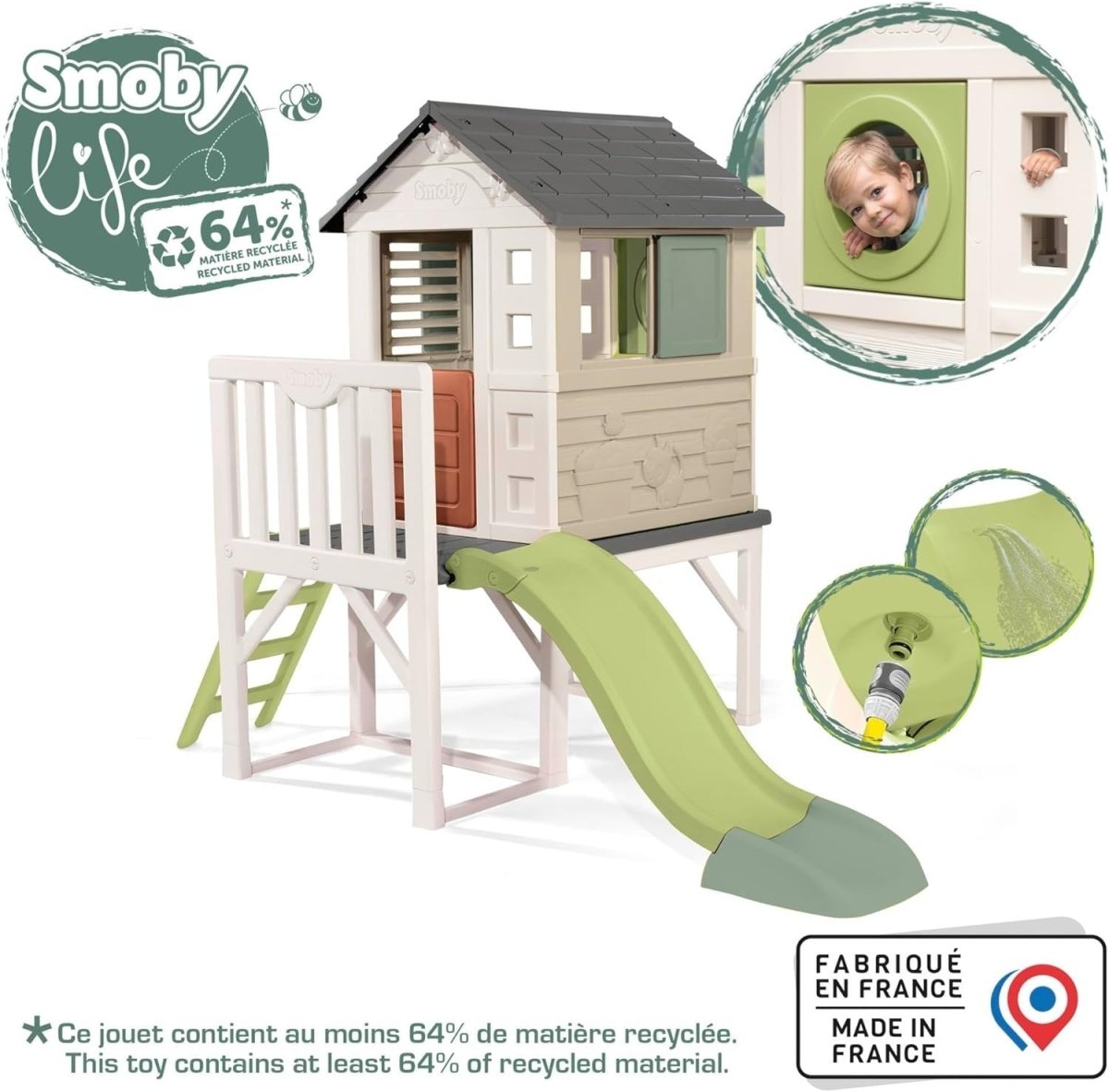 Kids Playhouse with Slide Treehouse Style Indoor Outdoor Garden Age 2+ - Kwikley