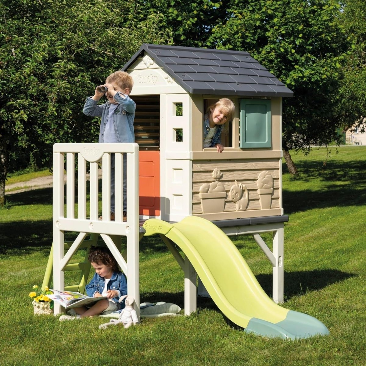 Kids Playhouse with Slide Treehouse Style Indoor Outdoor Garden Age 2+ - Kwikley