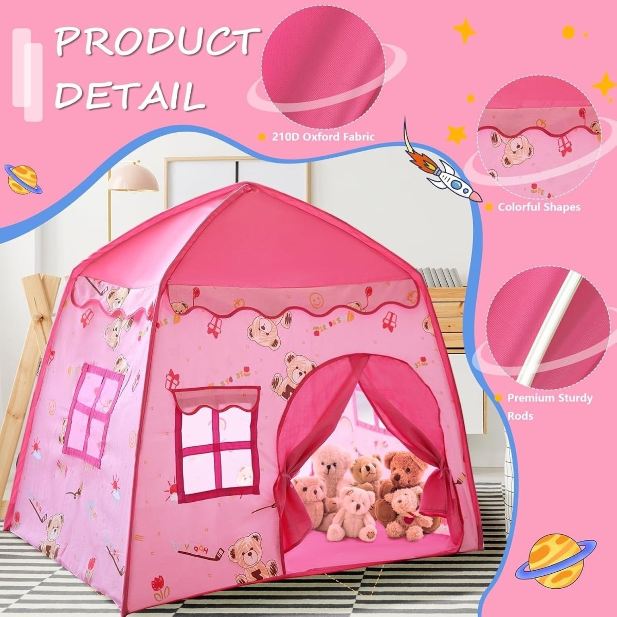 Kids Pop Up Play Tent Dome Castle Easy Setup Indoor Outdoor - Kwikley