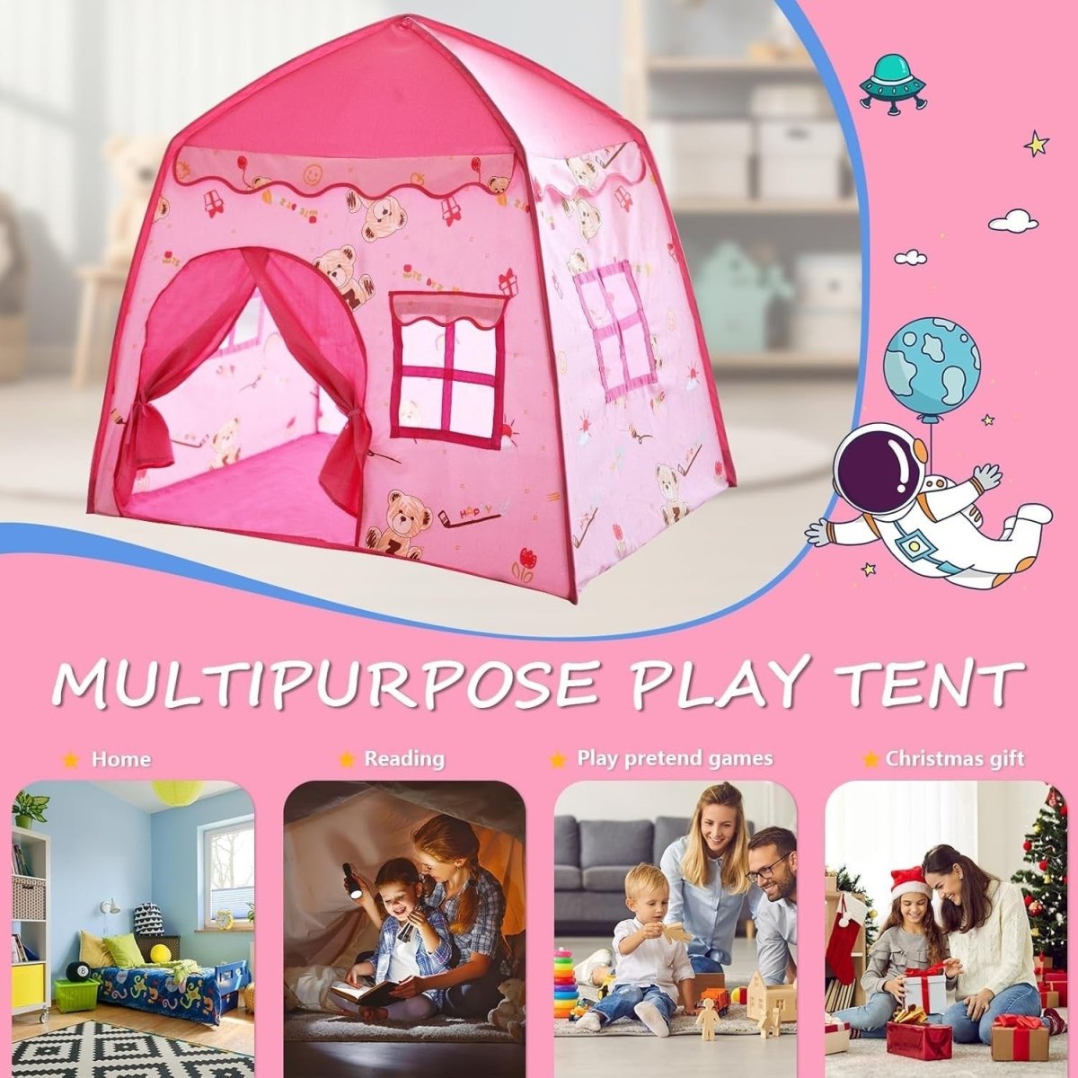 Kids Pop Up Play Tent Dome Castle Easy Setup Indoor Outdoor - Kwikley