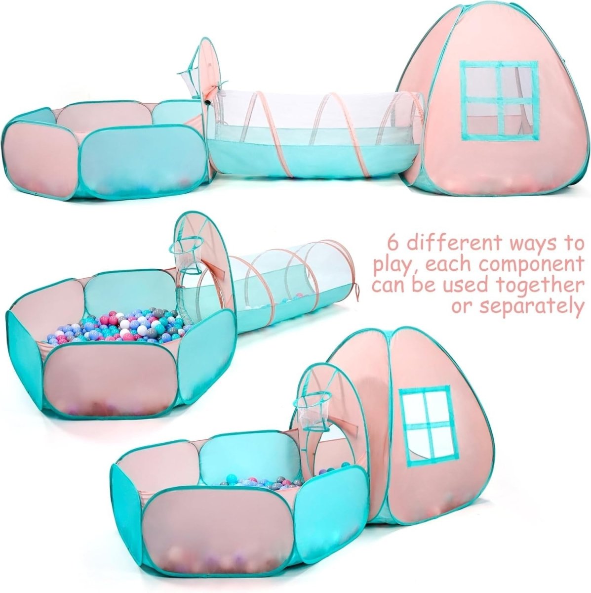 Kids Pop Up Playhouse Tent With Crawl Tunnel & Ball Pit Set - Kwikley