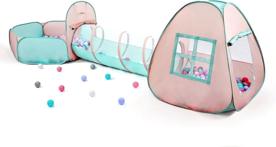 Kids Pop Up Playhouse Tent With Crawl Tunnel & Ball Pit Set - Kwikley