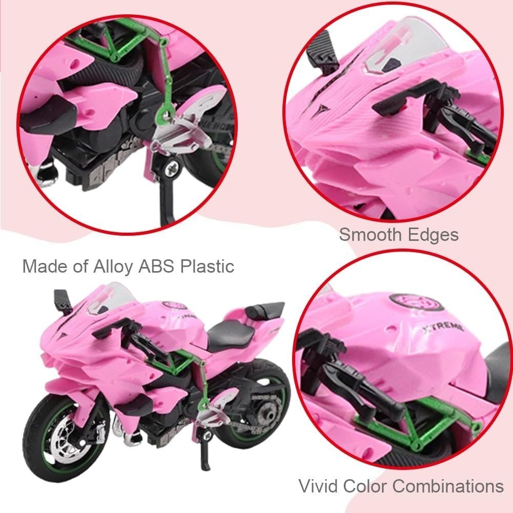 Kids Pull - Back Motorbike Toy - Realistic Ride - On Model, Durable & Safe Gift - Kwikley