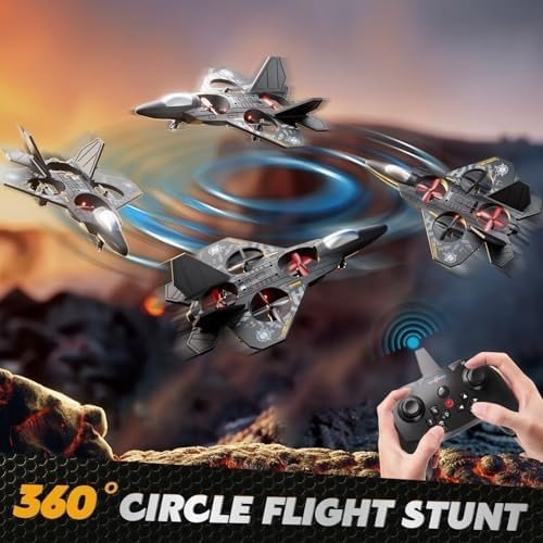Kids RC Airplane Drone with Lights, 360° Flips, Auto Hover, Easy Flight - Kwikley