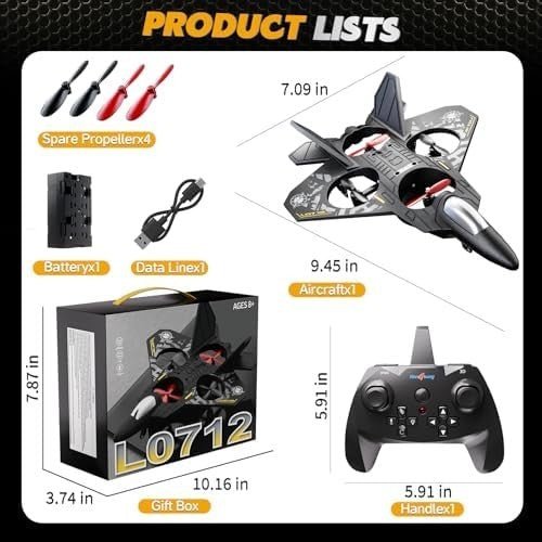 Kids RC Airplane Drone with Lights, 360° Flips, Auto Hover, Easy Flight - Kwikley