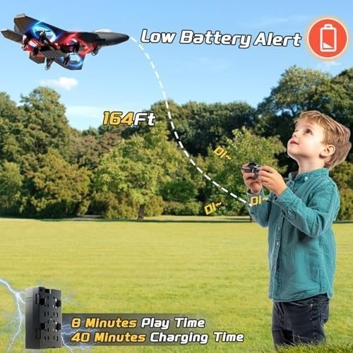 Kids RC Airplane Drone with Lights, 360° Flips, Auto Hover, Easy Flight - Kwikley