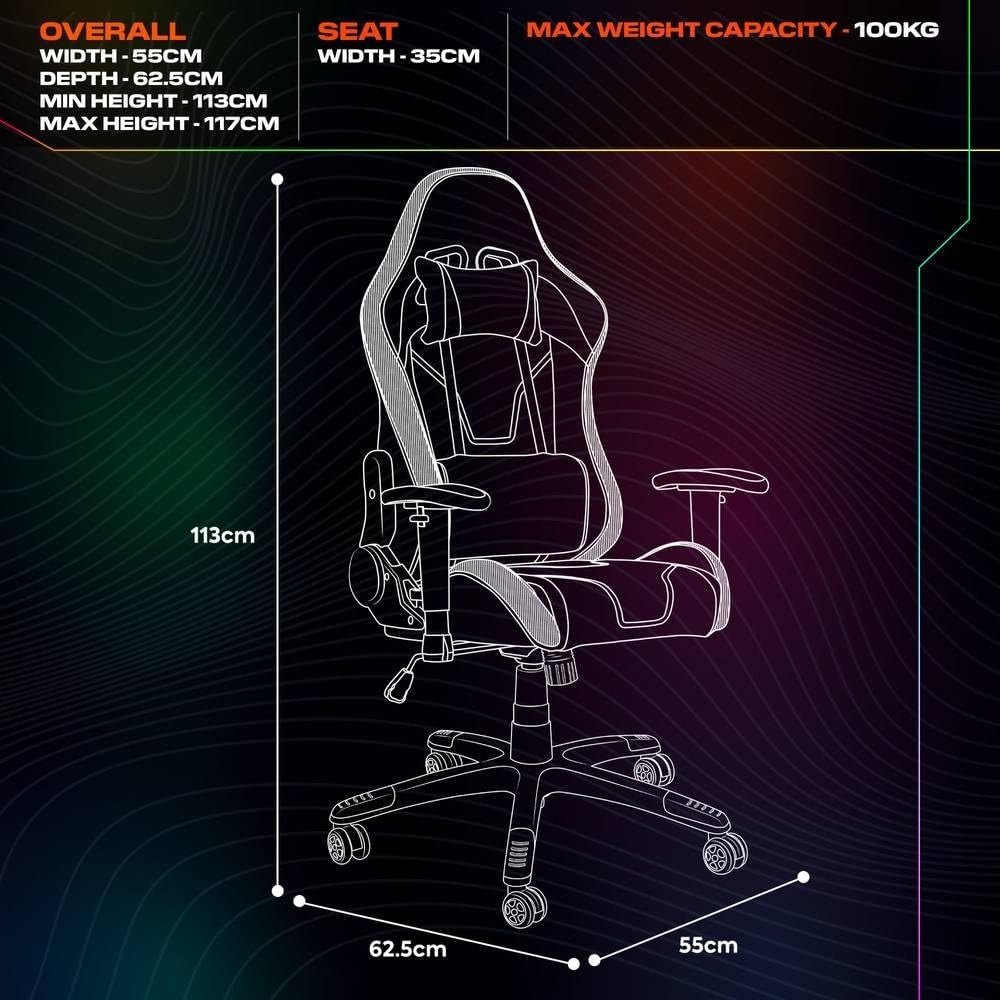 Kids RGB Gaming Chair High Back LED eSports Chair Adjustable Black - Kwikley