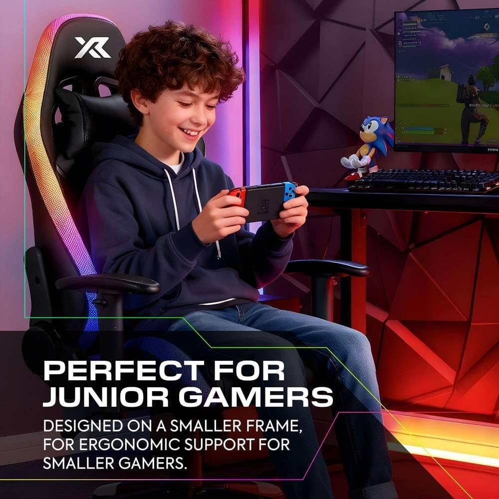 Kids RGB Gaming Chair High Back LED eSports Chair Adjustable Black - Kwikley