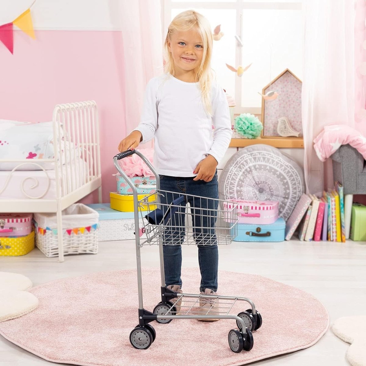 Kids Shopping Trolley Toy Supermarket Cart With Swivel Wheels - Kwikley