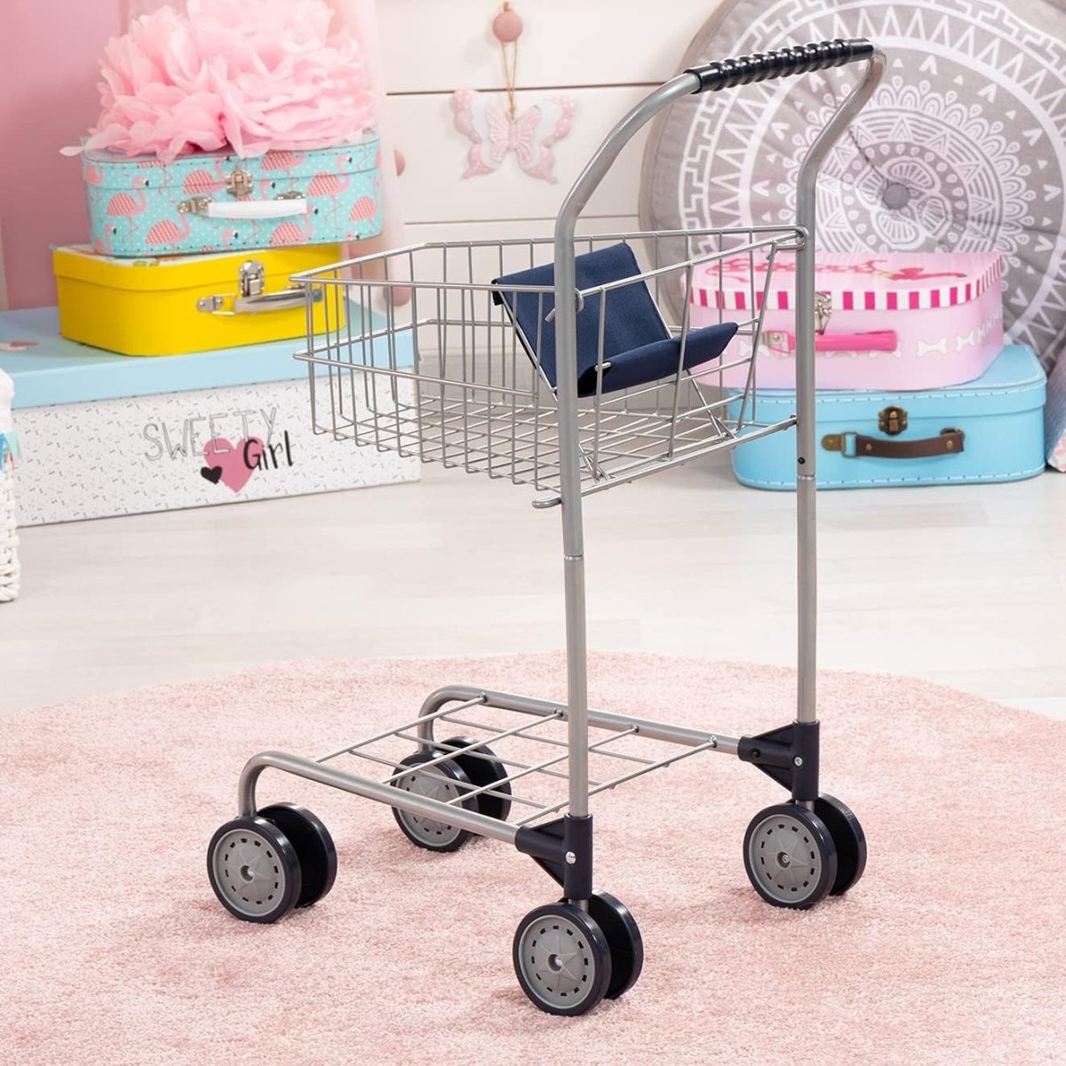 Kids Shopping Trolley Toy Supermarket Cart With Swivel Wheels - Kwikley